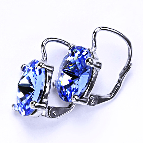 Stříbrné náušnice Swarovski krystal Akvamarine - NK1188