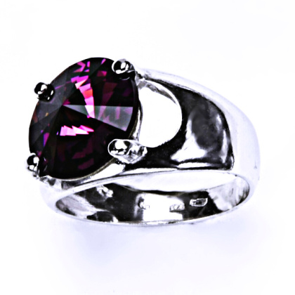 Stříbrný prsten krystal Swarovski Amethyst - T1188