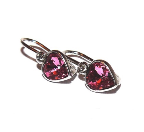 Stříbrné náušnice dětské srdíčka Swarovski rose - NK1315