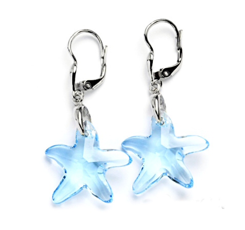Stříbrné náušnice Swarovski krystal hvězda akvamarine - NK1313/27