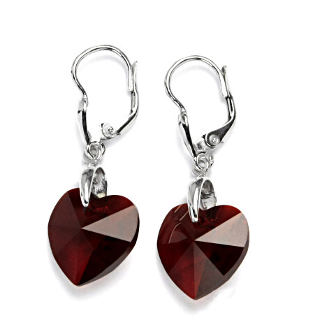 Stříbrné náušnice srdíčka Swarovski krystal siam - NK1313/27