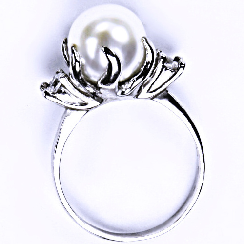 Stříbrný prsten perla Swarovski white a zirkon - T1190