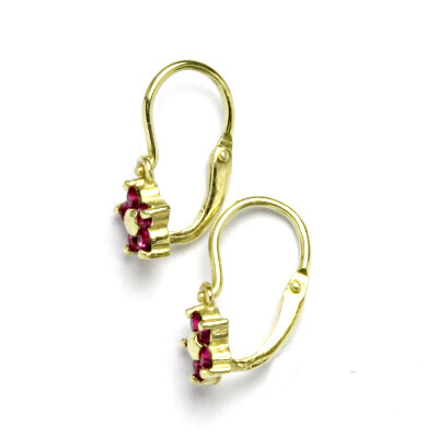 Zlaté dětské náušnice kytičky Swarovski fuchsia  - NK1391 žluté zlato