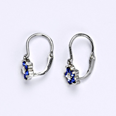 Zlaté dětské náušnice kytičky Swarovski saphire - NK1391 bílé zlato