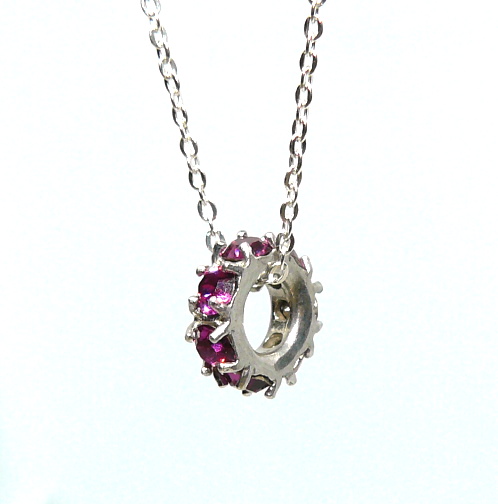 Stříbrný náhrdelník Swarovski kolečko Fuchsie - 2545