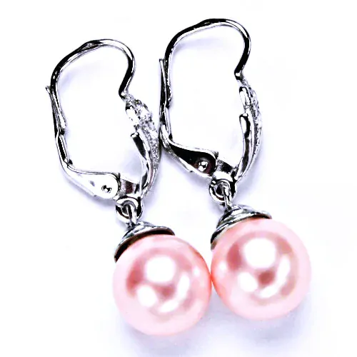 Stříbrné visací náušnice perla Swarovski pink - NK9/1193