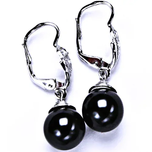 Stříbrné visací náušnice perla Swarovski black - NK9/1193