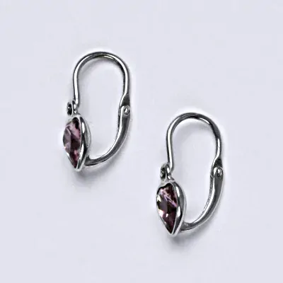 Stříbrné náušnice dětské srdíčka Swarovski amethyst - NK1315