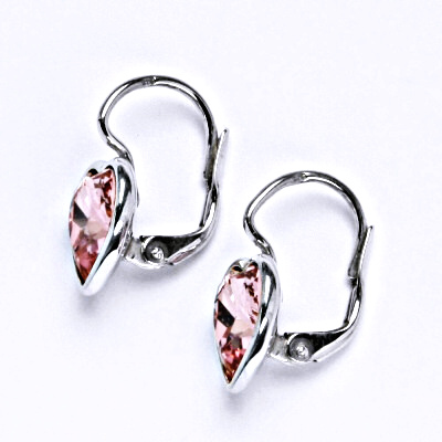Stříbrné náušnice srdíčka Swarovski rose - NK1396