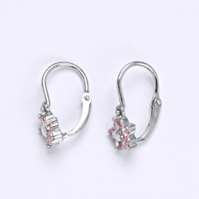 Stříbrné náušnice dětské kytička pink zirkon - NK1391