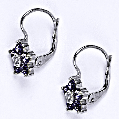Stříbrné náušnice kytička Swarovski tanzanit - NK1444