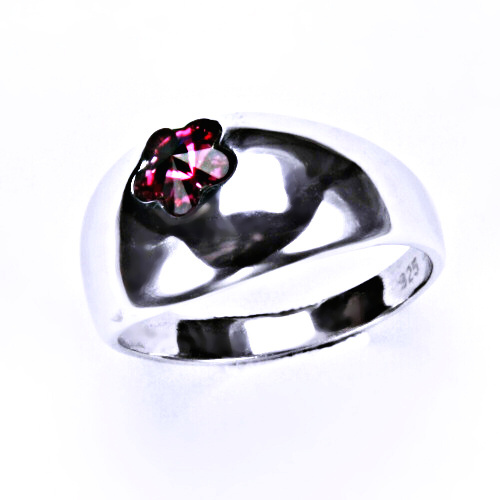 Stříbrný prsten Swarovski  fuchsie - T1301