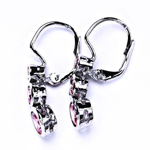 Stříbrné visací náušnice pink zirkony - VE26