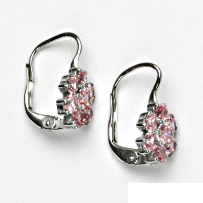 Stříbrné náušnice květina pink zirkon - VE24