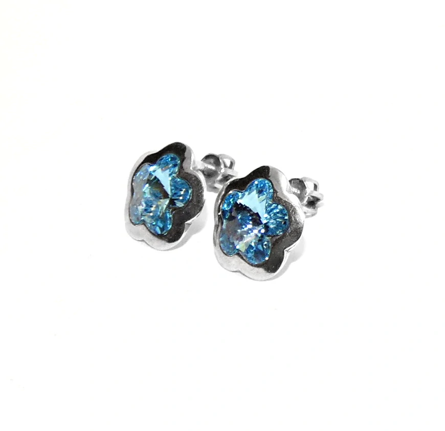 Stříbrné náušnice Swarovski Akvamarine krystal - NŠ1296