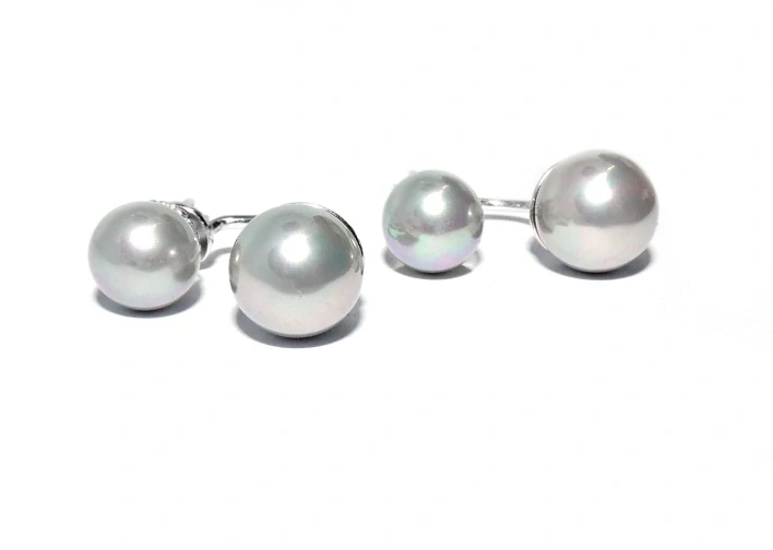 Stříbrné náušnice 2v1 Swarovski perla perleťově šedá - NŠ1183/1512v