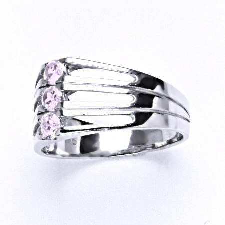 Stříbrný prsten pink zirkony - T1365