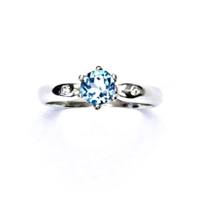 Zlatý prsten přírodní topaz swiss a diamanty - VLZDR048 - bílé zlato