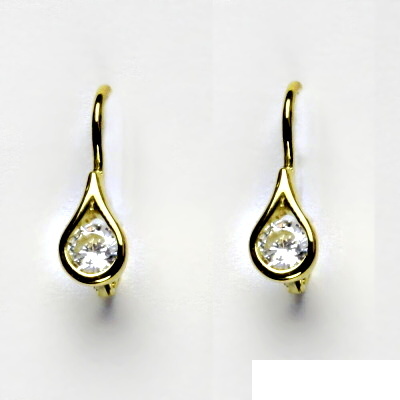Zlaté náušnice slza čiré zirkony - VE5 - žluté zlato