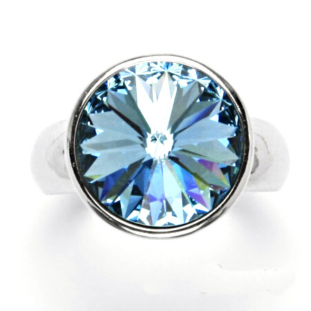Stříbrný prsten Swarovski akvamarine - T1372