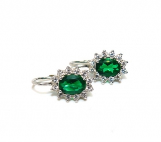 Stříbrné náušnice na patent zirkon emerald - NK1480