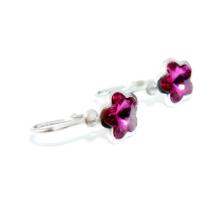 Stříbrné dětské náušnice kytička Swarovski fuchsia - NK1297