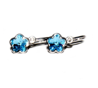 Stříbrné dětské náušnice kytička Swarovski akvamarine - NK1297