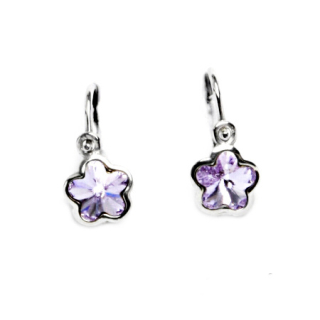 Stříbrné dětské náušnice kytička Swarovski violet - NK1297
