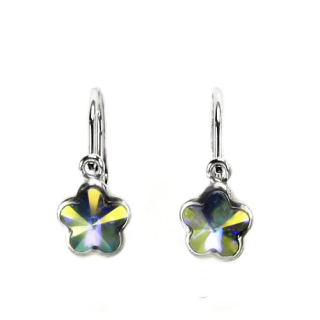 Stříbrné dětské náušnice kytička Swarovski AB crystal - NK1297