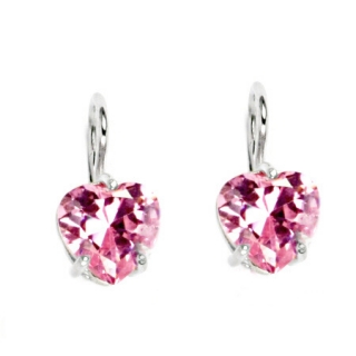 Stříbrné náušnice srdce na patent pink zirkon - NK1358