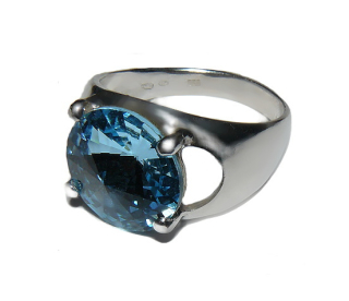 Stříbrný prsten krystal Swarovski Akvamarine - T1188