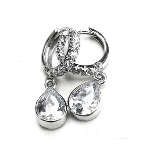 Stříbrné náušnice kruhy slza čiré zirkony  - VE181/1039
