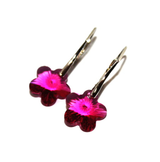 Stříbrné náušnice kytky Swarovski fuchsie - NK1295