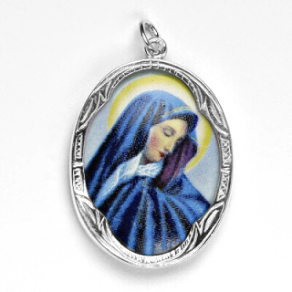 Stříbrný přívěsek porcelánový medailon Madonka - P158 M1
