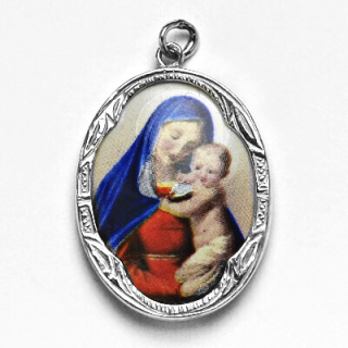 Stříbrný přívěsek porcelánový medailon Madonka - P158 M2