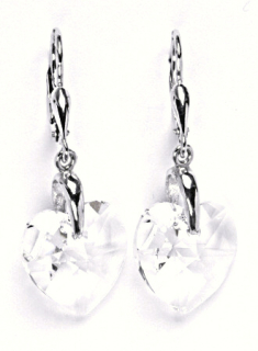 Stříbrné náušnice srdíčka Swarovski krystal čirý - NK1313/27