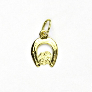 Zlatý přívěsek podkova a čtyřlístek štěstí - P117 žluté zlato