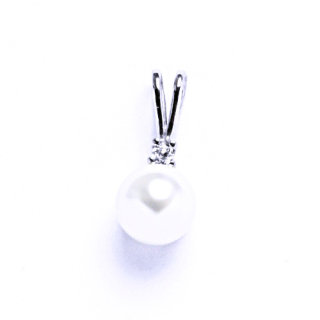 Zlatý přívěsek přírodní perla bílá a zirkon - P1207A bílé zlato