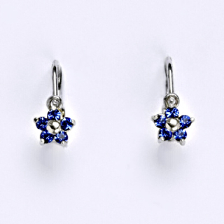 Zlaté dětské náušnice kytičky Swarovski saphire - NK1391 bílé zlato