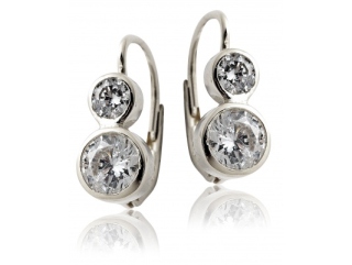 Zlaté náušnice čiré zirkony - VE165 - bílé zlato