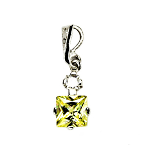 Stříbrný přívěsek čtverce zirkony , olivine - P1249