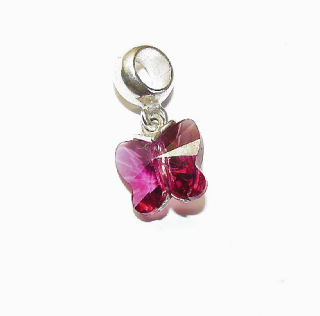 Stříbrný korálek motýl Swarovski fuchsia - P1307/kor.