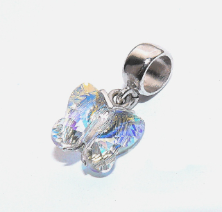 Stříbrný korálek motýl Swarovski AB crystal - P1307/kor.