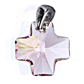 Stříbrný přívěsek kříž Swarovski rose  - P1302 