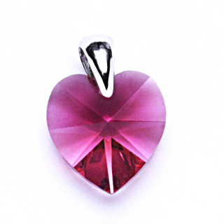 Stříbrný přívěsek srdce Swarovski fuchsie  - P1302 