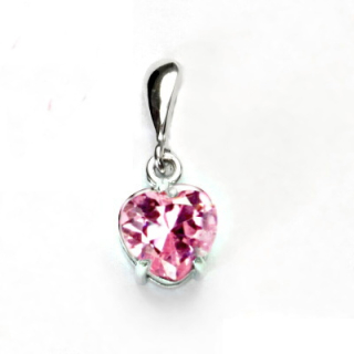 Stříbrný přívěsek srdce pink zirkon - P1358