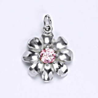 Stříbrný přívěsek květina pink zirkon - P1389