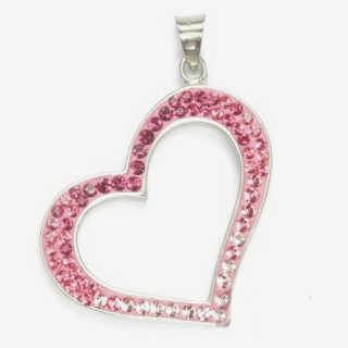 Stříbrný přívěsek srdce pink krystaly - 1435