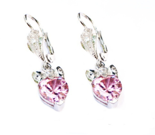 Stříbrné náušnice srdce pink zirkon - NK9/1224