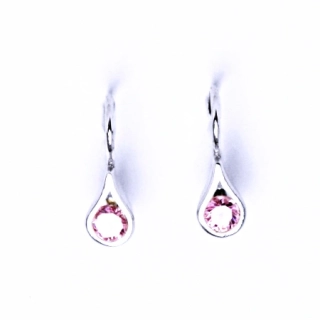 Stříbrné náušnice slza pink zirkon - VE5